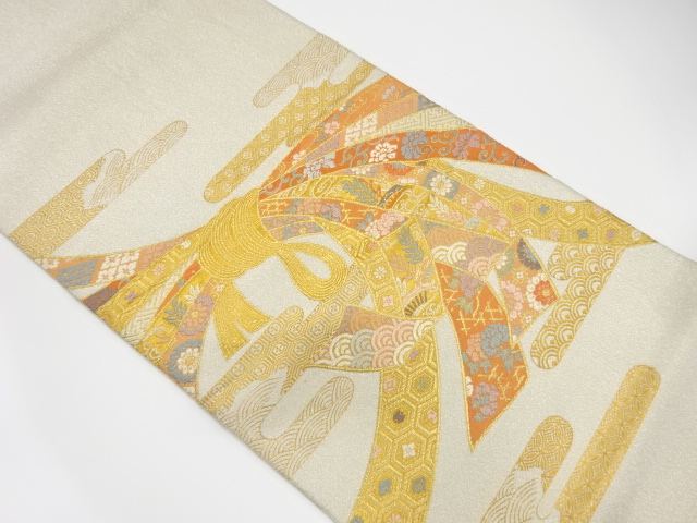 JAPANESE KIMONO / ANTIQUE FUKURO OBI / SILK / WOVEN FLORAL PLANTS